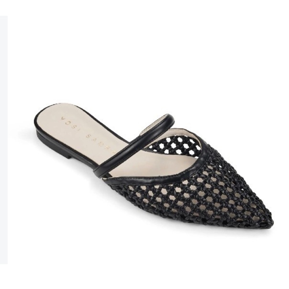 Yosi Samra Black Woven Leather Pointed Toe Justine Mules Flat Shoes 9